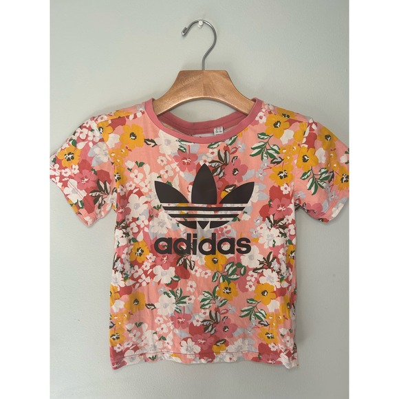 Girls Adidas Floral Logo Tee - Picture 1 of 4